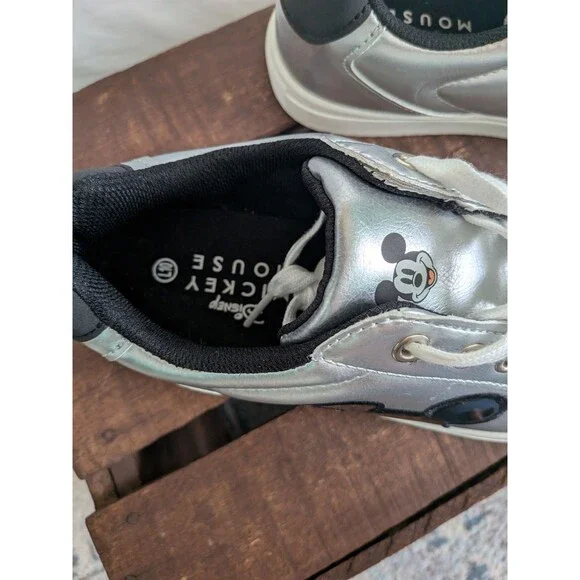 Disney Mickey Mouse Womens 10 Sneakers Silver with Mickey Ears Shoes Lace Up - Picture 3 of 9